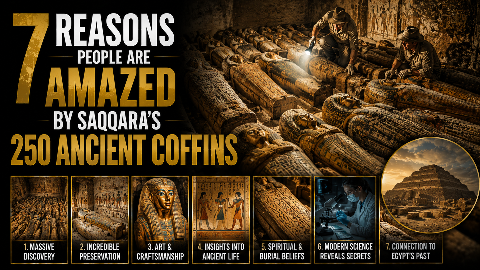 # 7 Reasons People Are Amazed by Saqqara’s 250 Ancient Coffins Saqqara, one of Egypt’s most important archaeological sites, continues to deliver discoveries that reshape how we understand ancient civilization. Among its most astonishing finds are more than 250 sealed coffins uncovered in remarkably preserved condition. These wooden sarcophagi, buried for over two millennia, have stunned archaeologists, historians, and the public alike. What makes this discovery so compelling is not just the number of coffins, but their condition, artistry, and the insights they provide into ancient Egyptian burial traditions. Each coffin carries clues about beliefs, craftsmanship, and social structures that defined life thousands of years ago. Here are seven reasons people around the world are amazed by Saqqara’s 250 ancient coffins. --- ## 1. The Coffins Were Found Completely Sealed One of the most striking aspects of the discovery is that many of the coffins were still tightly sealed when unearthed. This means they had not been disturbed since they were originally buried over 2,000 years ago. Such untouched preservation is extremely rare in archaeology. It offers researchers an unbroken window into ancient burial practices. --- ## 2. The Preservation Quality Is Extraordinary Despite their age, many of the coffins remain in surprisingly good condition. The painted surfaces, inscriptions, and structural details are still visible in many cases. This level of preservation suggests stable burial conditions deep within the Saqqara necropolis. It allows historians to study artistic and religious elements with exceptional clarity. --- ## 3. Each Coffin Features Unique Artistic Designs No two coffins are exactly alike. Each one contains distinctive patterns, colors, and symbolic artwork. These designs often reflect religious beliefs about the afterlife and protection of the deceased. The individuality of each coffin highlights the importance of personal identity in ancient Egyptian burial traditions. --- ## 4. The Discovery Reveals Social Diversity The coffins belong to individuals from different social backgrounds. Some appear to have belonged to priests, officials, and members of the elite class. Others may represent lower-ranking individuals who still received formal burial rites. This variety provides valuable insight into how ancient Egyptian society structured its burial customs. --- ## 5. The Coffins Contain Rich Religious Symbolism Ancient Egyptians believed strongly in the afterlife, and this belief is reflected in the coffin designs. Many are decorated with protective deities, spells, and symbolic imagery. These elements were intended to guide and protect the deceased in the journey beyond death. The presence of such symbolism helps researchers understand ancient religious practices in greater detail. --- ## 6. The Discovery Sheds Light on Ancient Burial Techniques The way the coffins were arranged and buried offers clues about funerary rituals. They were carefully stacked in burial shafts, indicating organized and intentional placement. This suggests a well-developed system of funerary planning and execution. It also reflects the importance placed on proper burial for ensuring safe passage to the afterlife. --- ## 7. Modern Technology Has Revealed Hidden Details Without Opening Them One of the most exciting aspects of the discovery is how modern technology has been used to study the coffins. CT scans and 3D imaging allow researchers to examine what lies inside without physically opening them. This non-invasive approach preserves the integrity of the artifacts while still revealing important details. It has already provided insights into mummification methods, burial goods, and skeletal remains. --- ## Why Saqqara Continues to Fascinate the World Saqqara is one of Egypt’s oldest and most important burial grounds, serving as a necropolis for Memphis, the ancient capital. It contains pyramids, tombs, and monuments spanning thousands of years of history. Each new discovery adds another layer to our understanding of ancient Egyptian civilization. The 250 coffins represent one of the most significant recent finds, both in scale and preservation. --- ## The Role of Saqqara in Ancient Egyptian Culture Saqqara was not just a burial site—it was a sacred landscape. It reflected the Egyptians’ deep beliefs about death, rebirth, and eternal life. Burial practices evolved over centuries, and Saqqara preserves this long historical timeline. The coffins help illustrate how these beliefs were expressed through art and ritual. --- ## Final Thoughts The discovery of 250 ancient coffins at Saqqara is one of the most remarkable archaeological finds of recent years. From their vivid artwork and exceptional preservation to their cultural and religious significance, these coffins offer an extraordinary glimpse into ancient Egyptian life and death. Each coffin is more than a burial container—it is a story, carefully preserved across millennia. As research continues, Saqqara will likely reveal even more secrets, deepening our understanding of one of the world’s most fascinating civilizations.
